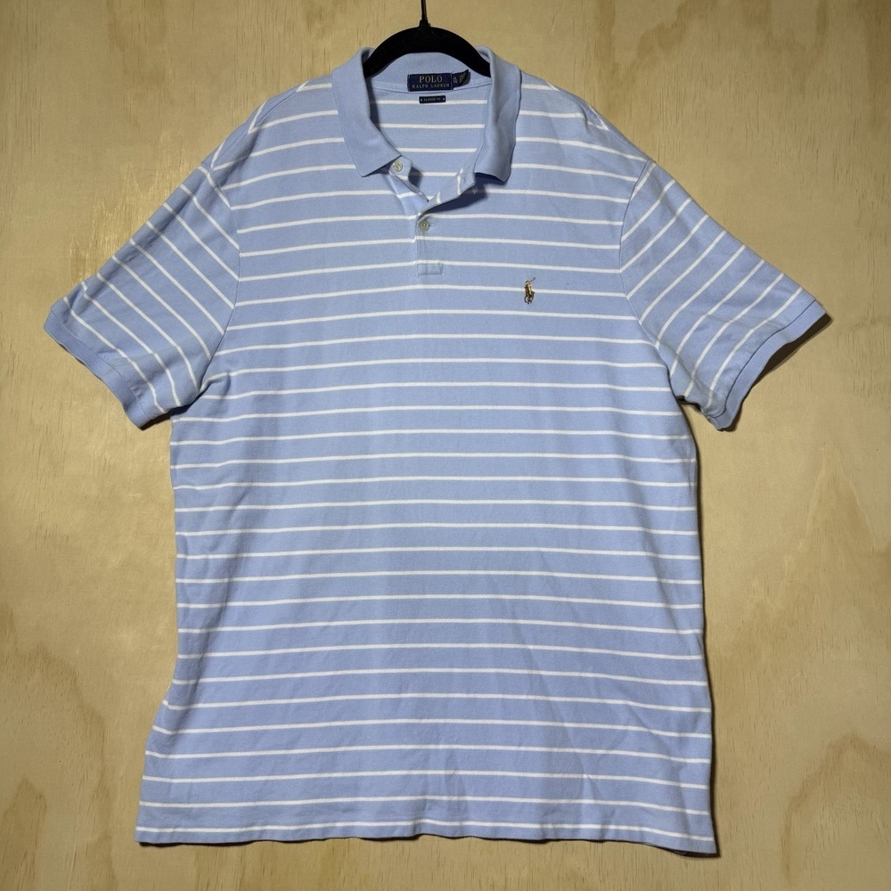 Polo Ralph Lauren Classic Fit Polo Shirt Mens XL Blue White Stripe Pony Golf